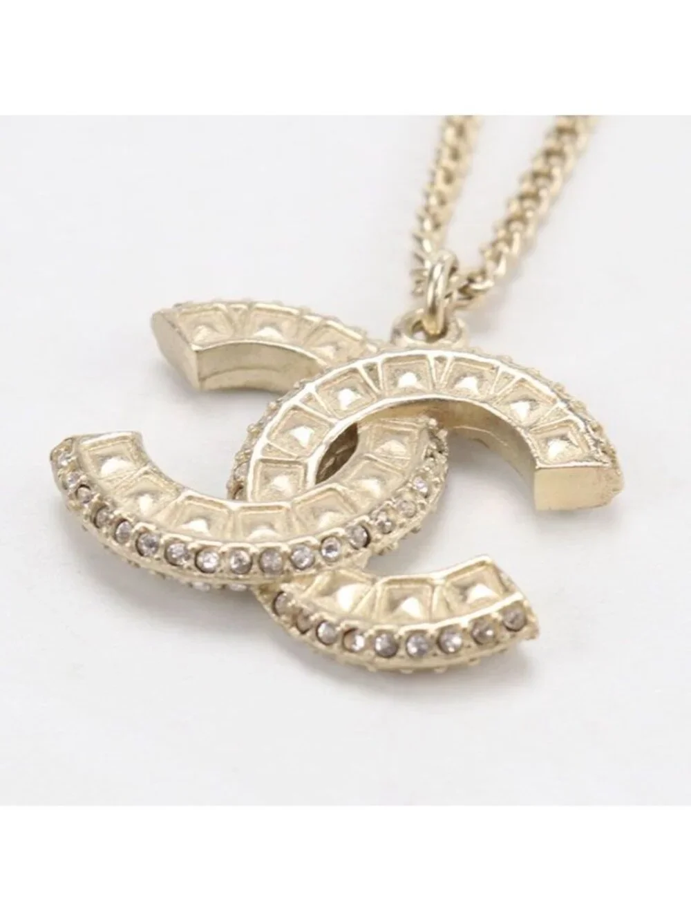 Chanel Rhinestone CC Logo Necklace Metal